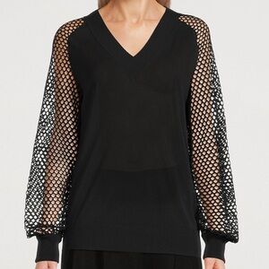 AKRIS PUNTO Black Mesh-Sleeve Sweater Size 8
